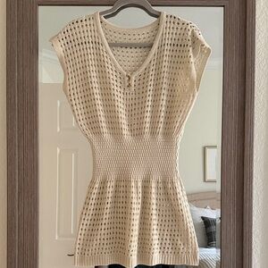 COVER UP Cream Tan CROCHET mini dress swimsuit coverup beach summer XS S